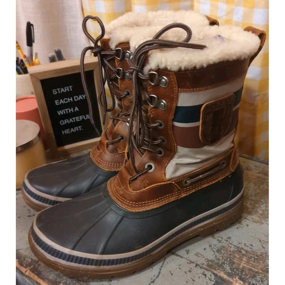 Men\'s Sperry Top-Sider Ice Bay Tall Duck Winter Boot Shoes‎ Shearling Lined Amazon.com | Sperry STS22854 Black/Tan 7 Medium | Rain main image 3